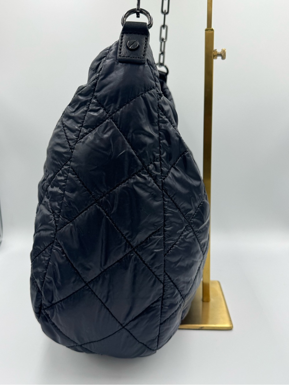 Tory Burch Quilted Black Nylon Shoulder Hobo with Leather Trim & Chain Strap - Picture 5 of 13